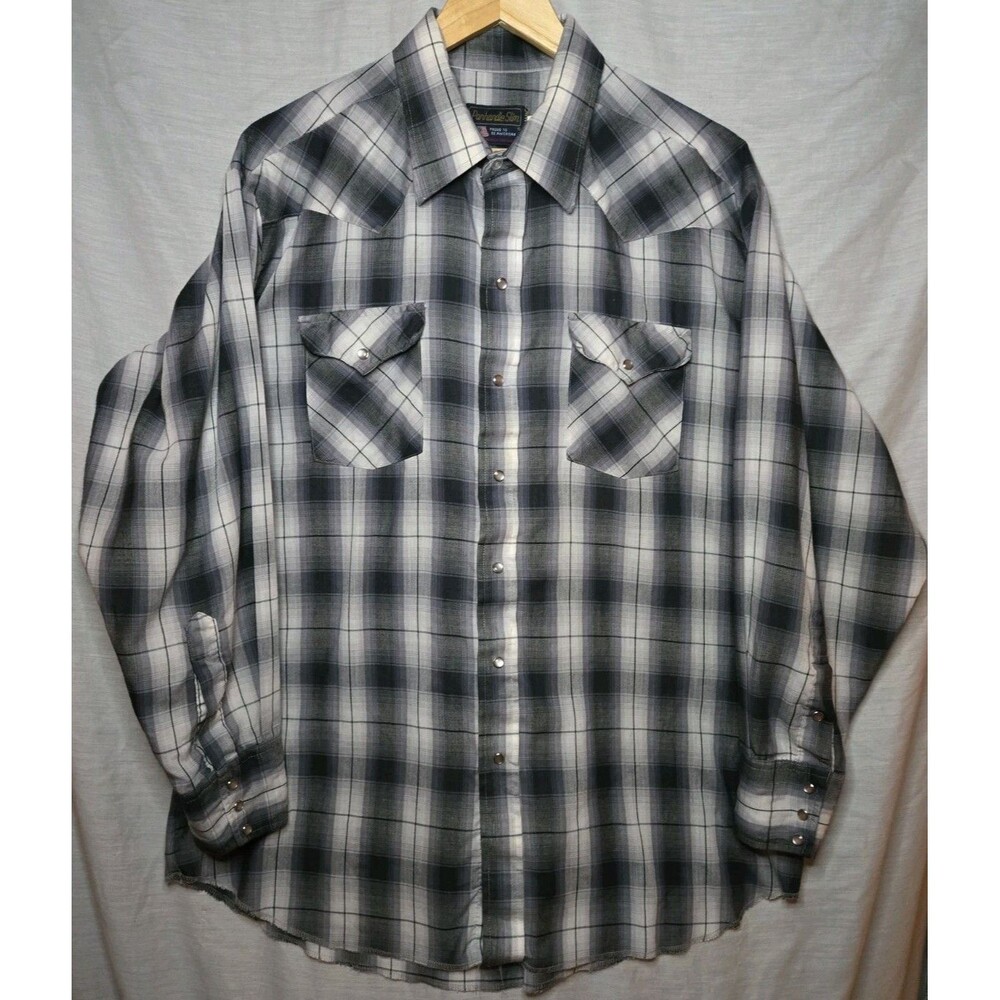 Vintage Panhandle Slim Western Shirt Mens XL (17½x33) 90s, Plaid Pearl Snap USA